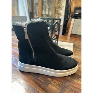 J/Slides NYC Womens Black Suede Faux Fur Lined Platform Ankle Boots Size 10‎